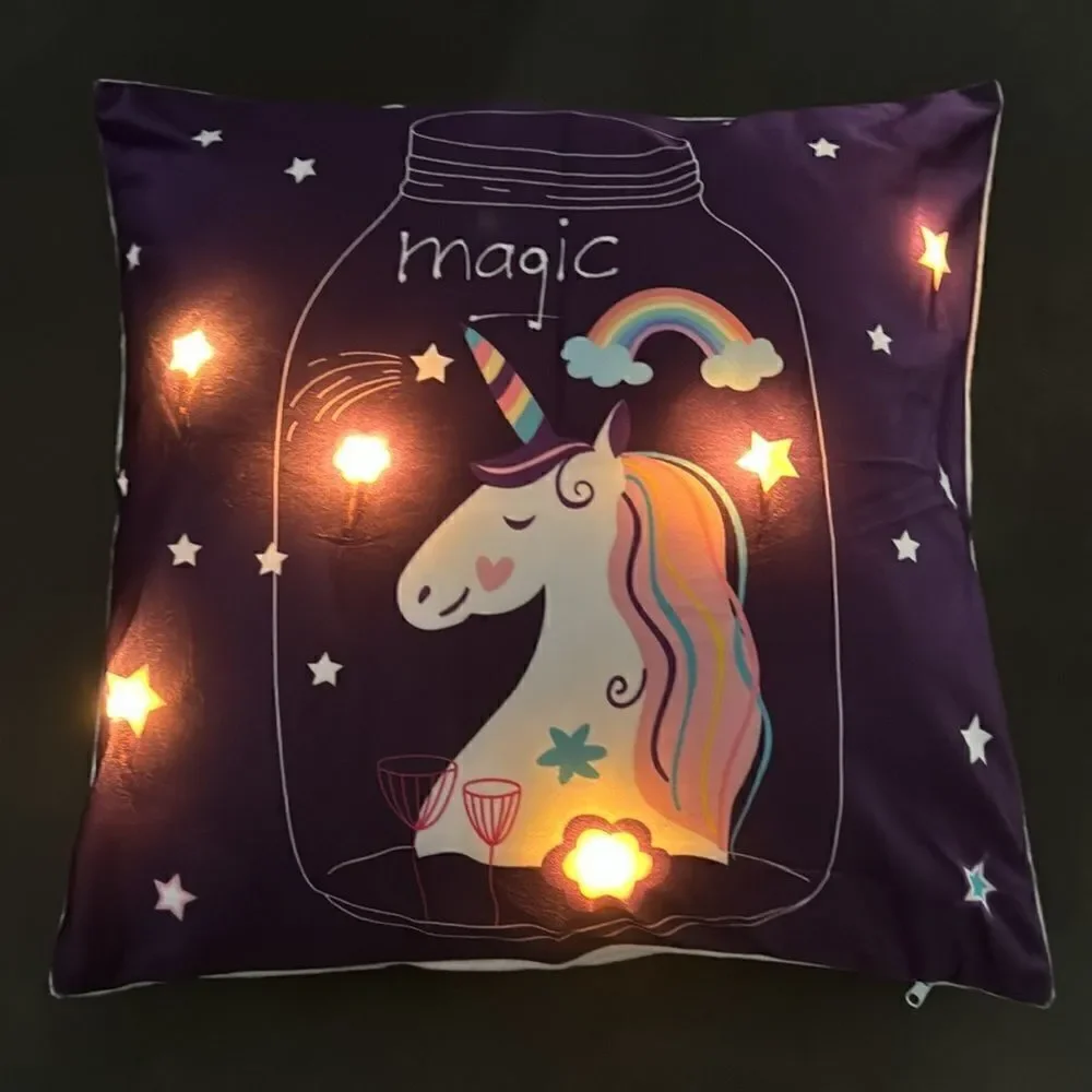 Light Up LED Decorative Unicorn Pillow Case 18”x18” NEW